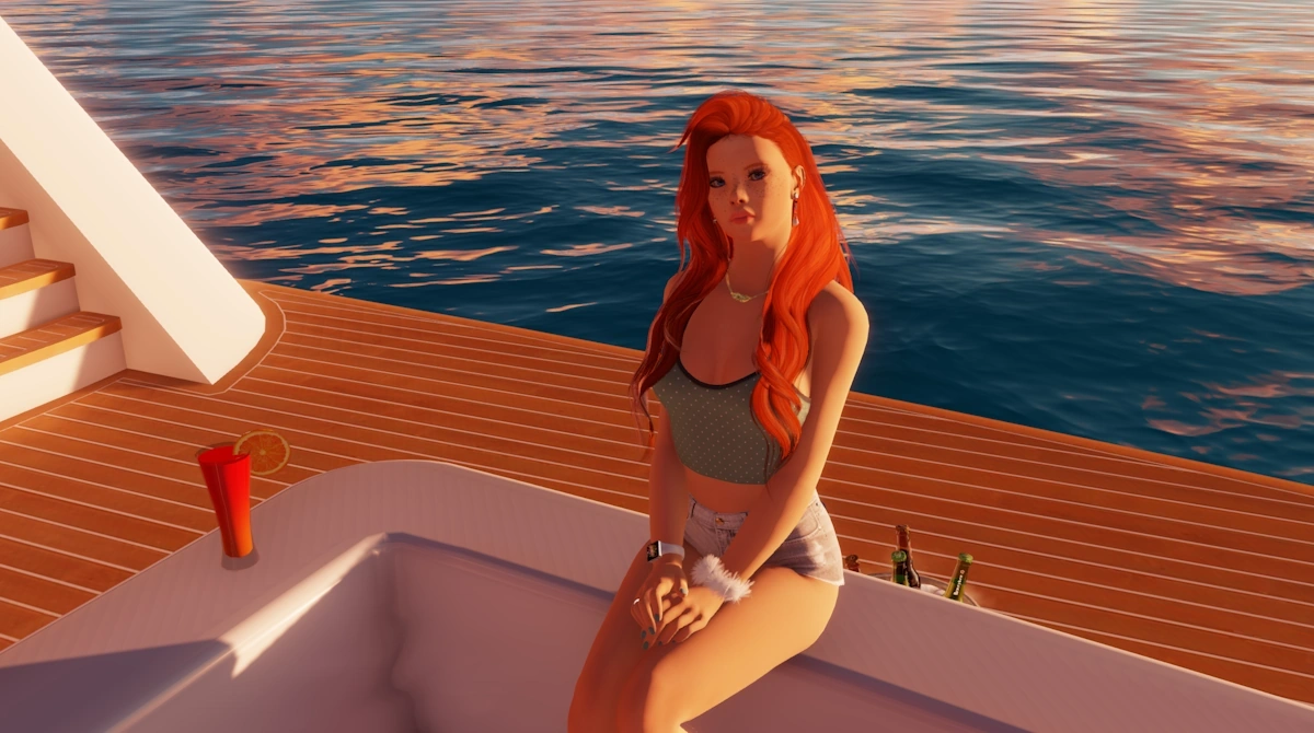 3DXChat avatar sitting in the sun on a yacht